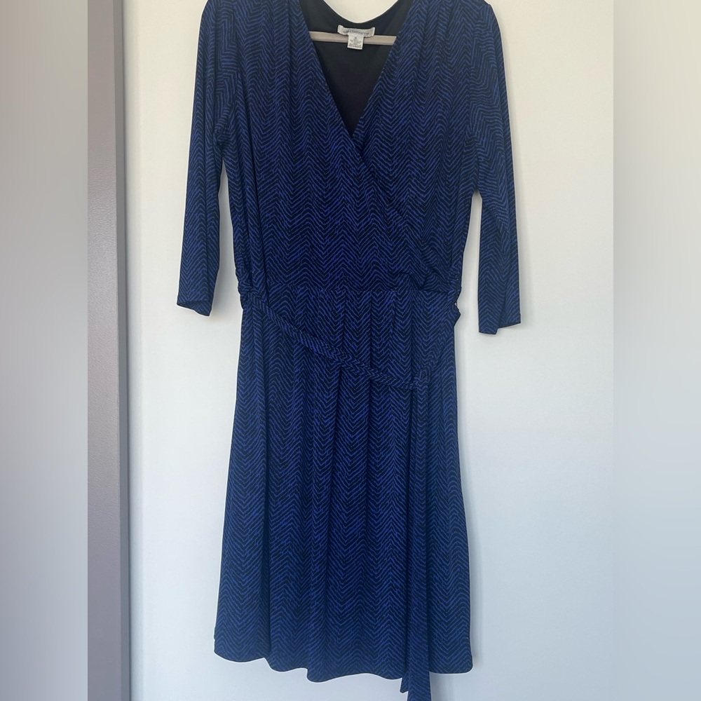 Liz Claiborne Blue Chevron Print Faux Wrap Dress